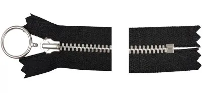 YKK Cipzár Alumínium Fix gyűrűvel 25cm 4mm Fekete